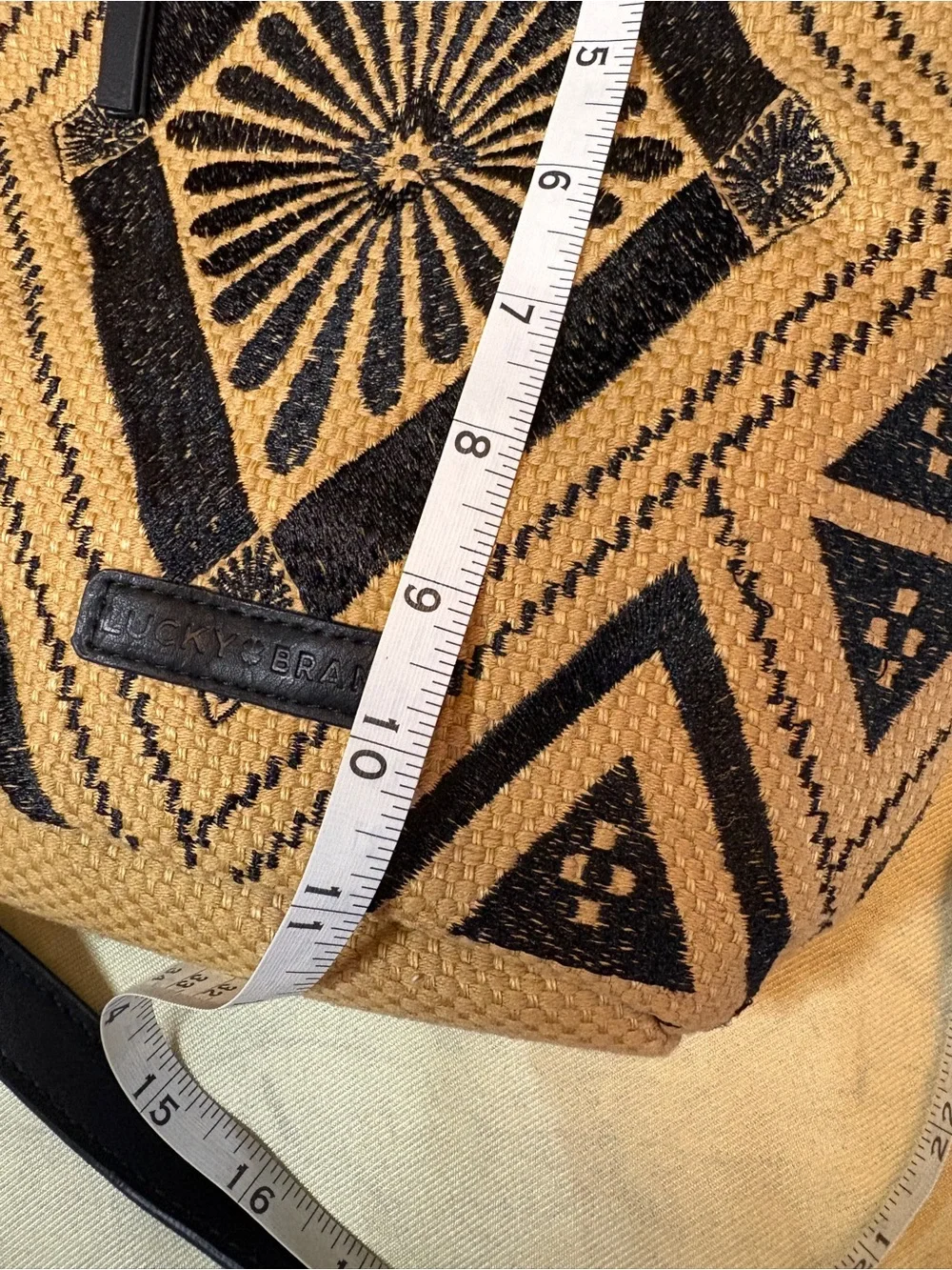 Maya Jute Hippie Woven Geometric Crossbody Bag in Black and Tan